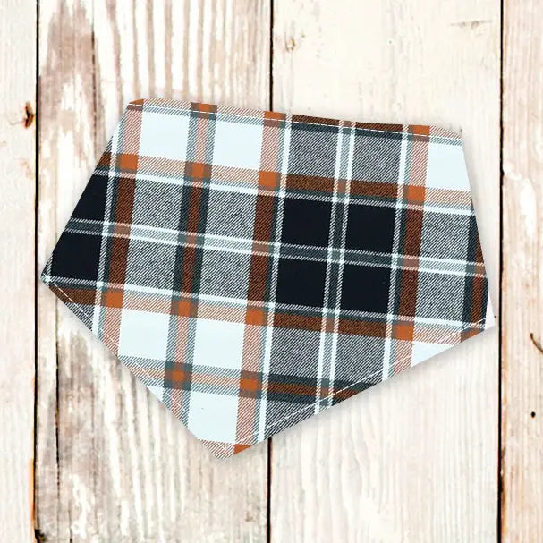 Personalized Black Rust Plaid Flannel Dog Bandana