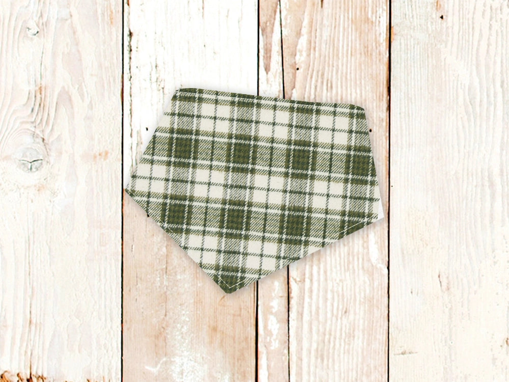 Green plaid bandana on a wooden surface