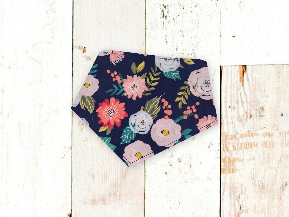 Personalized Navy Floral Dog Bandana
