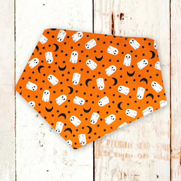 Personalized Orange Ghosts Halloween Dog Bandana